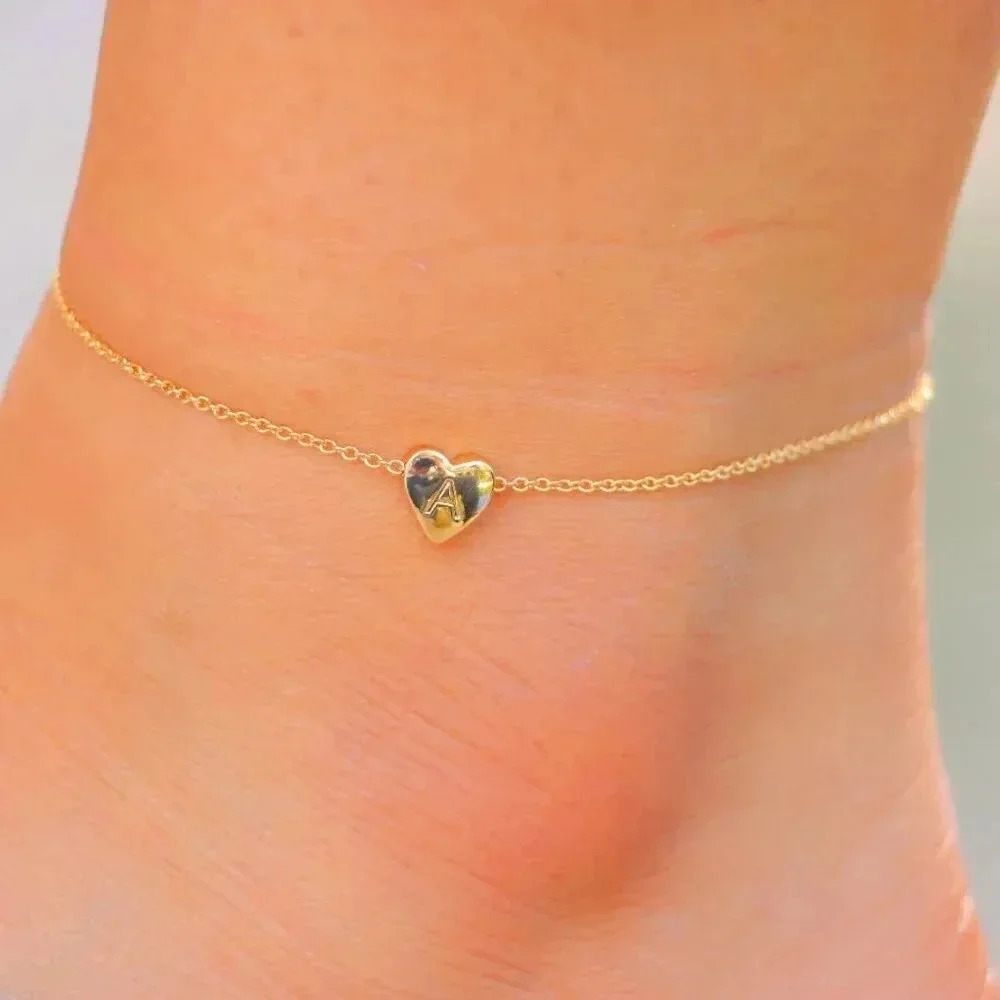 ❤️HEART CHARM PERSONALIZED CUSTOM DAINTY GOLD INITIAL ANKLET GIRL TEEN,ELDM22225 - Picture 6 of 14